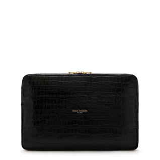 Isabel Bernard Honoré Caress croco black calfskin leather laptop sleeve