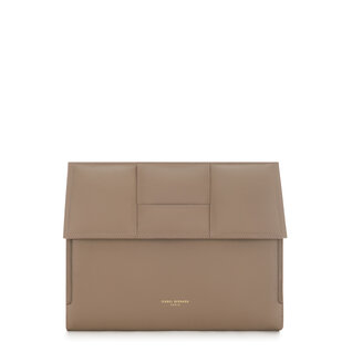 Isabel Bernard Honoré Caroline taupe braided calfskin leather laptop sleeve