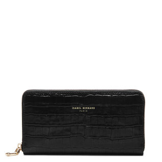 Isabel Bernard Honoré Léa croco black calfskin leather zipper wallet