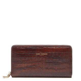 Isabel Bernard Honoré Léa croco brown calfskin leather zipper wallet