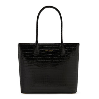 Isabel Bernard Honoré Lysanne croco black calfskin leather shopper