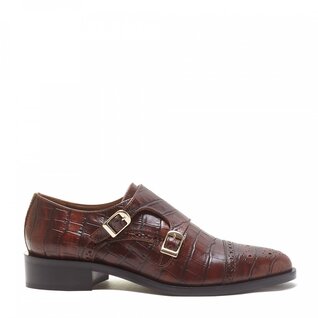 Isabel Bernard Vendôme Sophie croco brown calfskin leather double monk shoes